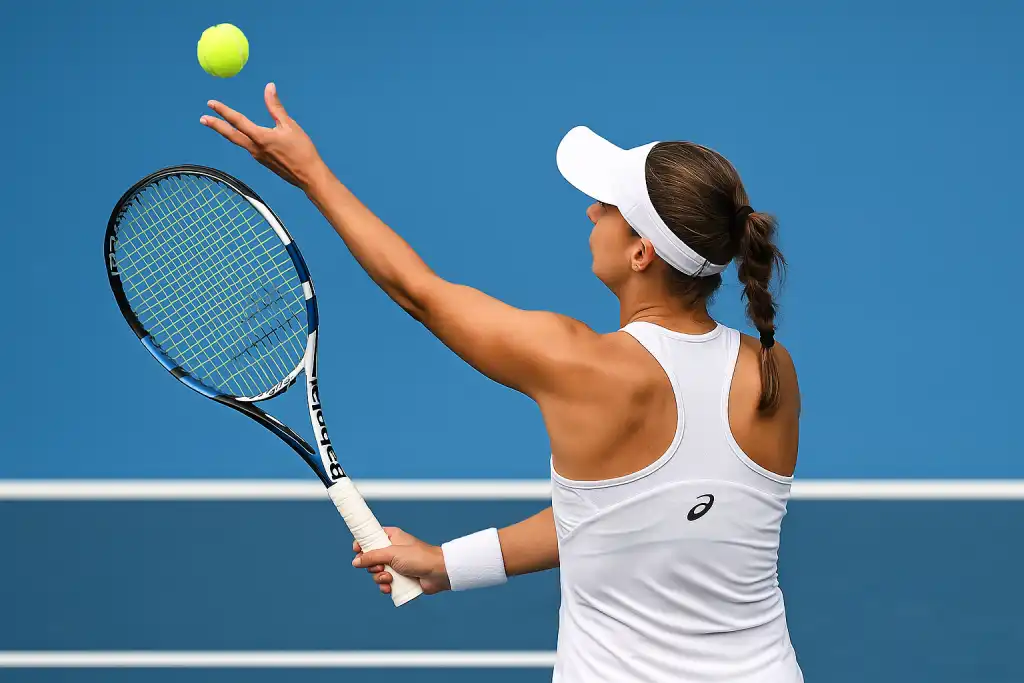 Tenisistka serwująca na korcie w Pekinie podczas turnieju WTA, widok od tyłu bez twarzy